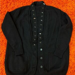 CASHMERE KNIT BLACK WOMEN SWEATER CARDIGAN ITALY SIZE S MAY FIT M